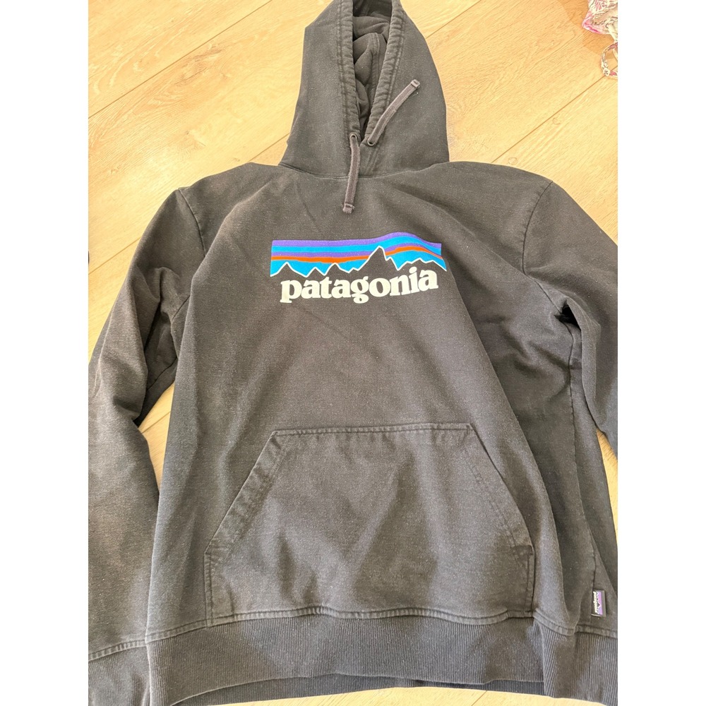 Patagonia Mens P-6 Logo Uprisal Hoody Black Recycled Sweatshirt Large 253